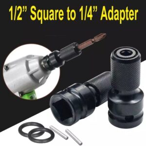 uick Release 1/2-Inch Square Drive to 1/4-Inch Hex Female Socket Impact Adapter Drill Chuck