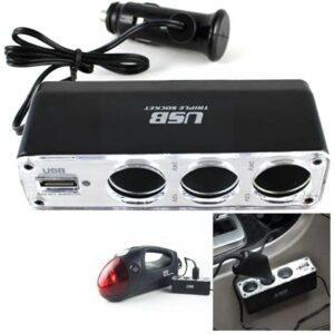 Car Cigarette Lighter Multi Socket Triple Splitter 3 Way USB Charger Adapter 12V