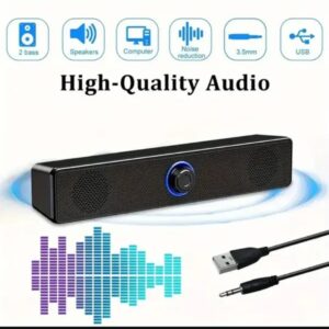 Desktop Speaker , Stereo Party Sound bar, Blue light USB Powered, Deep Disco Bass & Clear Treble for Laptops/Computers