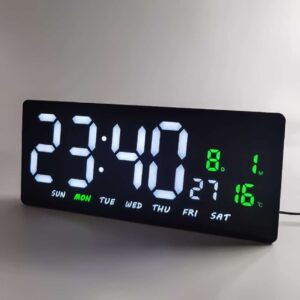Multifunction Large LED Desk Wall Clock with Temperature, Date and Week Display, Suitable for BedroomOffice (Green/RED)